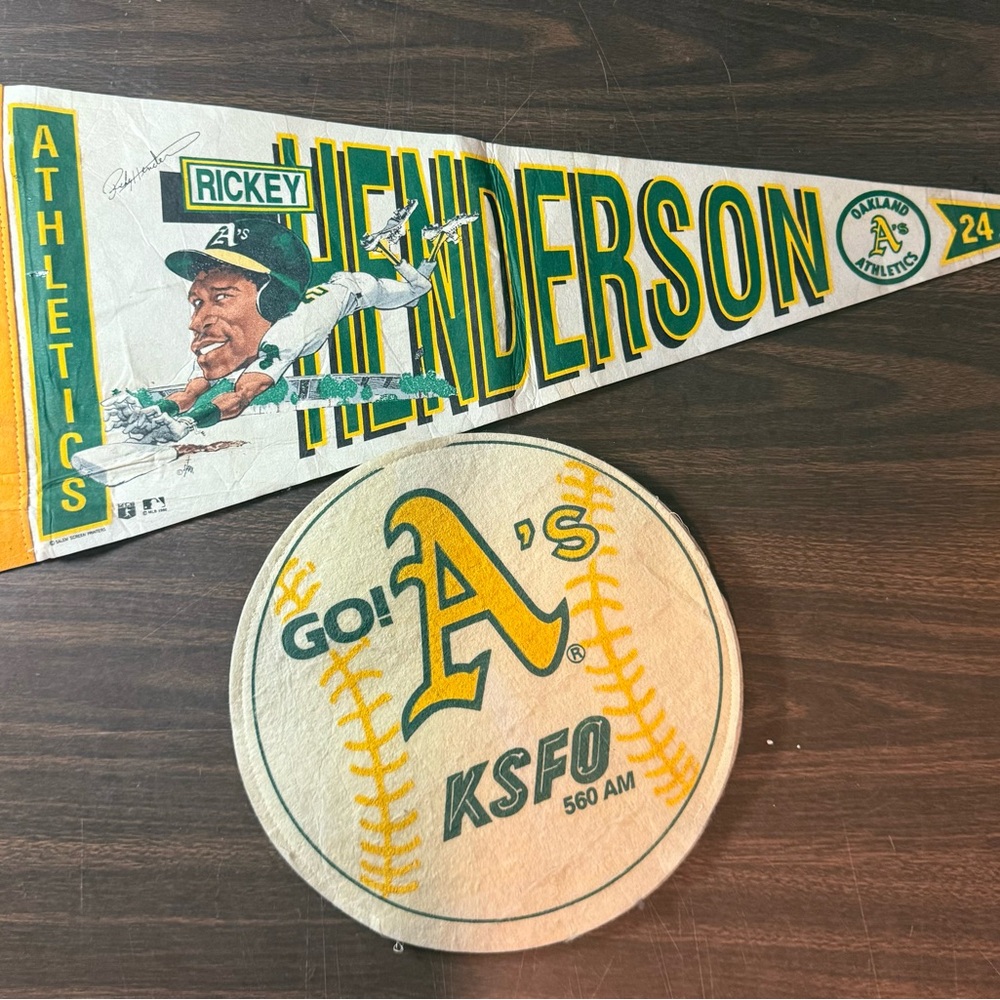 (2) Vintage Rickey Henderson Salem 1990 Pennant Oakland Athletics Baseball MLB